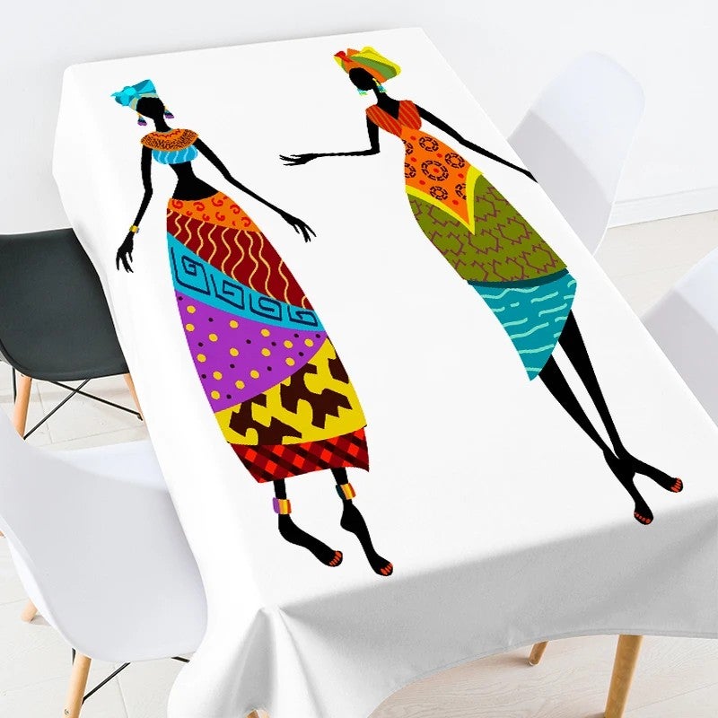 Bluejw Digital Printed African Tribe Woman Design Polyester Fabric Tablecloth - Image 1